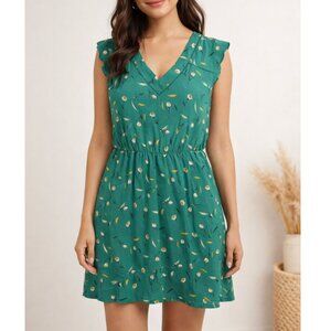 Hawthorn Green Floral V-Neck Sleeveless Dress Size Small